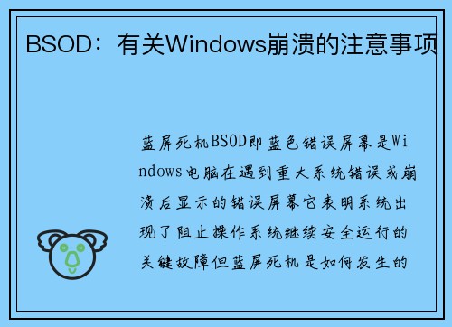 BSOD：有关Windows崩溃的注意事项 